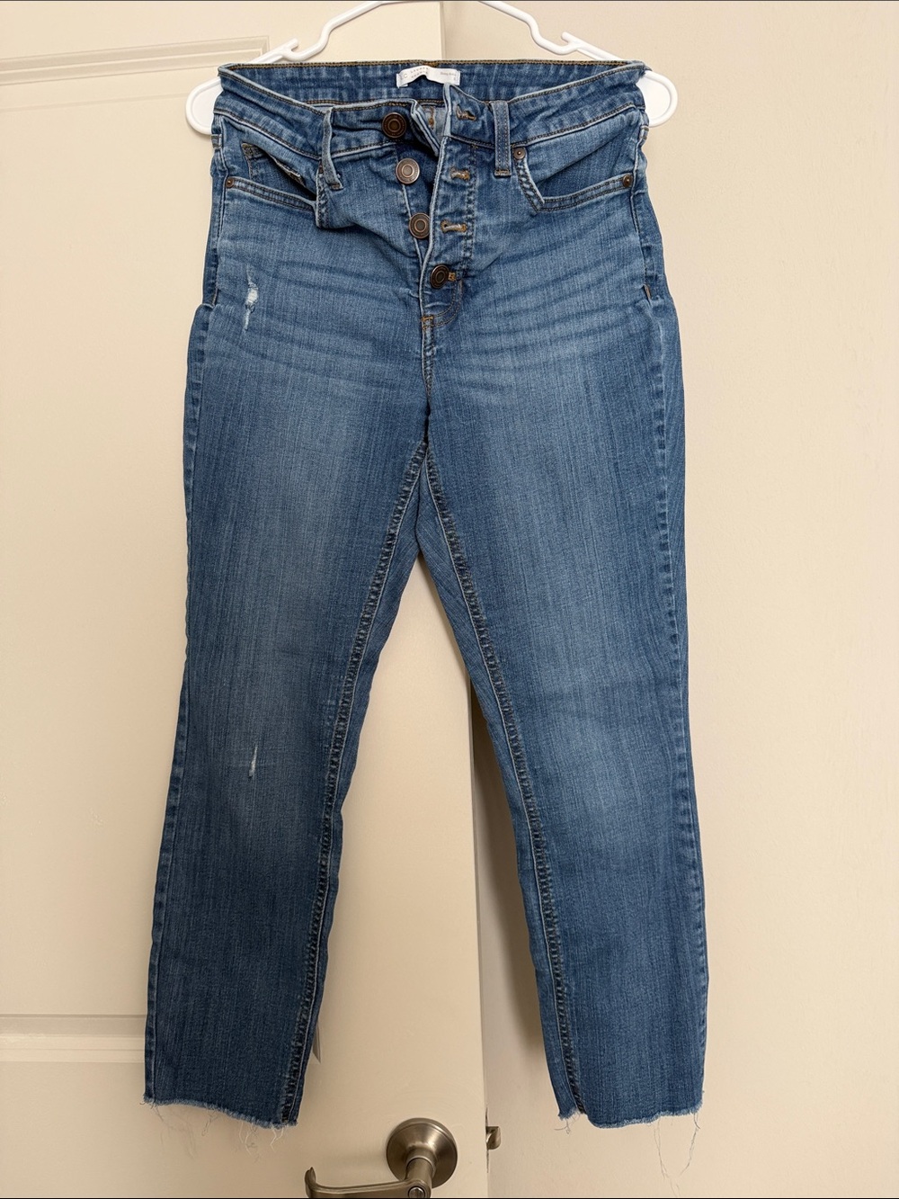 LC Lauren Conrad Medium Blue Cropped Button-Fly Jeans